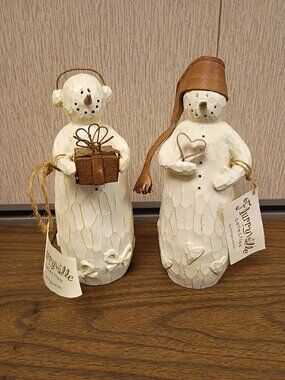 Two Flurryville Collection Farmhouse Chic Rustic Snowmen Figurines